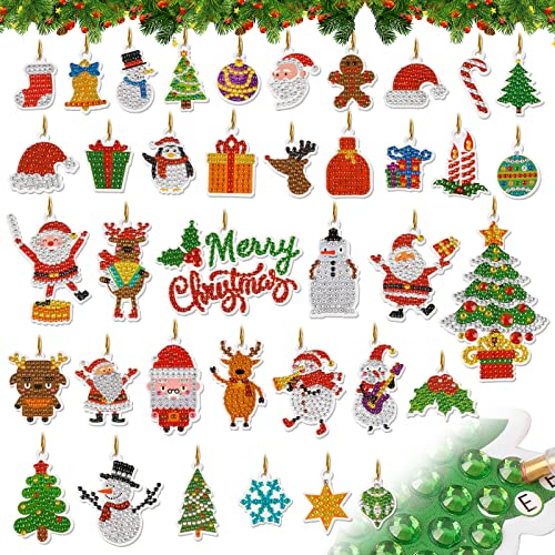 BETESSIN 38Pcs Diamond Painting Weihnachten Anhänger Diamant Malerei Weihnachtsdeko 5D DIY Diamant Weihnachtsbaum Anhänger Set Geschenk Anhänger Weihnachten Deko Mini Tannenbaum Deko von BETESSIN