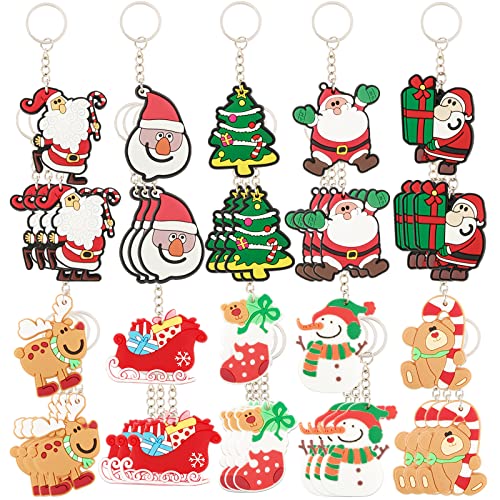 BETESSIN 40 Stück Weihnachten Schlüsselanhänger Set Bunt PVC Tasche Anhänger mit 10 Stile Weihnachtsmotive Anhänger Dekorationen für Schlüssel Geldbörse Tasche Party Mitgebsel Geschenk usw. von BETESSIN