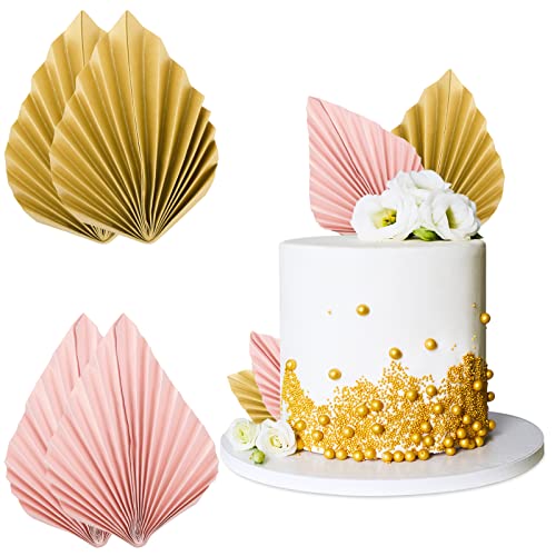 BETESSIN 4Pcs Boho Kuchen Deko Tortenaufsatz Palmenblätter Gold Rosa Tortendeko Papier Palmenblatt Cake Topper Dschungel Geburtstag Hochzeit Böhmisch Party Kuchendekoration von BETESSIN