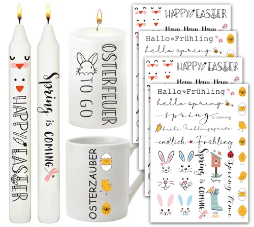 BETESSIN 4Pcs Kerzen Tattoo Ostern Tattoofolie Frühling Kerzentattoos Sprüche Frohe Ostern Kerzensticker Wasserschiebefolie Kerzen Dekoration Kerzenaufkleber DIY Geschenk für Kerzen Tassen Stil D von BETESSIN
