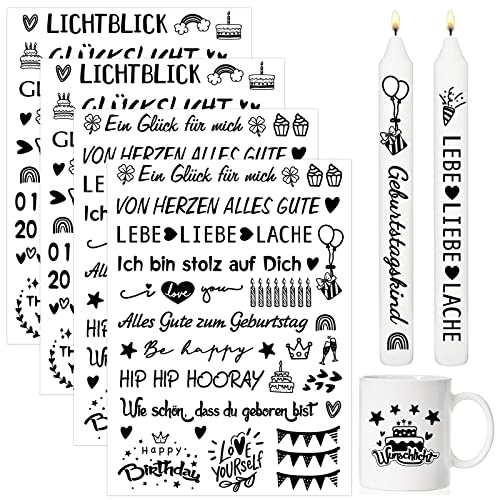 BETESSIN 4x Kerzentattoos Geburtstag Rub on Sticker Kerzen Tattoofolie für bis zu 60 Kerzen Aufkleber Kerzensprüche Happy Birthday Wasserschiebefolie Kerzensticker DIY Kerzen Tassen Geschenk C BETESSIN 4x Kerzentattoos Geburtstag Rub on Sticker Kerzen Tattoofolie für bis zu 60 Kerzen Aufkleber Kerzensprüche Happy Birthday Wasserschiebefolie Kerzensticker DIY Kerzen Tassen Geschenk C von BETESSIN
