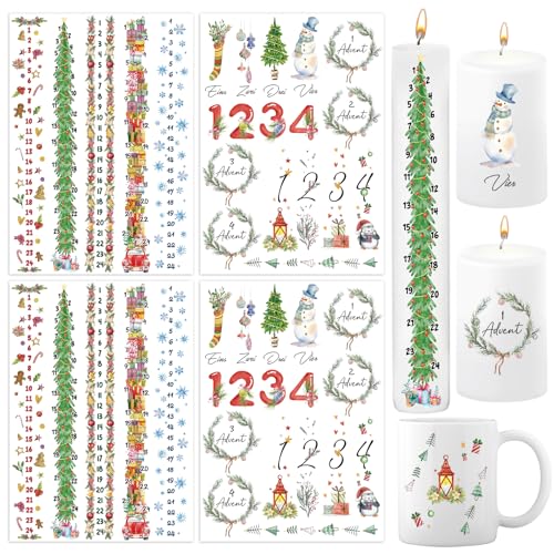 BETESSIN 4x Kerzen Tattoos Folie Weihnachten Advent Kerzen mit Zahlen Rub On Sticker Advent Zahlen Adventskerzen 1-24 Bunte Kerzensprüche Kerzensticker Kerzenaufkleber für Stabkerzen Kerzen Tasse BETESSIN 4x Kerzen Tattoos Folie Weihnachten Advent Kerzen mit Zahlen Rub On Sticker Advent Zahlen Adventskerzen 1-24 Bunte Kerzensprüche Kerzensticker Kerzenaufkleber für Stabkerzen Kerzen Tasse von BETESSIN