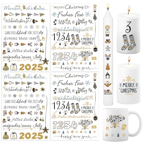 BETESSIN 4x Kerzen Tattoos Folie Weihnachten Kerzentattoo Frohes Neues Jahr 2025 Rub On Sticker Neujahr Weihnachten Advent Zahlen Verzieren Kerzensprüche Kerzensticker für Stabkerzen Tasse Geschenk BETESSIN 4x Kerzen Tattoos Folie Weihnachten Kerzentattoo Frohes Neues Jahr 2025 Rub On Sticker Neujahr Weihnachten Advent Zahlen Verzieren Kerzensprüche Kerzensticker für Stabkerzen Tasse Geschenk von BETESSIN