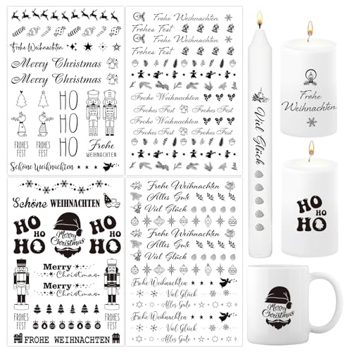BETESSIN 4x Kerzen Tattoos Folie Weihnachten Kerzentattoo Rub On Sticker Weihnachten Schwarz Kerzenfolie Sprüche Kerzen Verzieren Sticker Aufkleber Kerzensticker Schwarz für Stabkerzen Kerzen Tasse C BETESSIN 4x Kerzen Tattoos Folie Weihnachten Kerzentattoo Rub On Sticker Weihnachten Schwarz Kerzenfolie Sprüche Kerzen Verzieren Sticker Aufkleber Kerzensticker Schwarz für Stabkerzen Kerzen Tasse C von BETESSIN