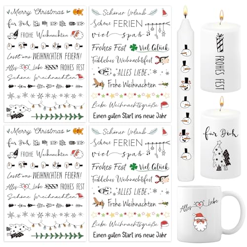 BETESSIN 4x Kerzen Tattoos Folie Weihnachten Kerzentattoo Rub On Sticker Weihnachten Kerzenaufkleber Kerzensprüche Kerzensticker Kerzen Verzieren für Stabkerzen Kleine Kerzen Tasse Stil D von BETESSIN