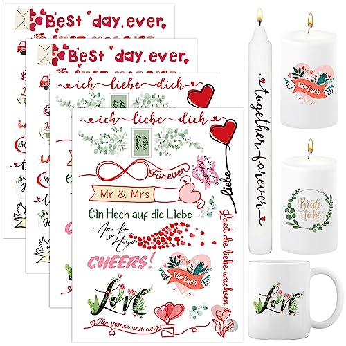 BETESSIN 4x Kerzentattoo Hochzeit Kerzenfolie Sprüche Hochzeitsgeschenke Hochzeitsdeko Sticker Wasserschiebefolie DIY Kerzen Tassen Tattoos Stabkerzen Dekoration Gastgeschenk Tischdeko BETESSIN 4x Kerzentattoo Hochzeit Kerzenfolie Sprüche Hochzeitsgeschenke Hochzeitsdeko Sticker Wasserschiebefolie DIY Kerzen Tassen Tattoos Stabkerzen Dekoration Gastgeschenk Tischdeko von BETESSIN
