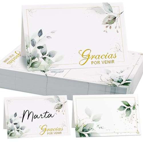 BETESSIN 50 Stück Hochzeit Tischkarten - Gracias por venir- Spanische Namenskarten - Platzkarten zum Beschriften - Tischdekoration für Hochzeiten uvm. von BETESSIN
