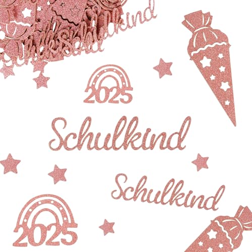 BETESSIN 50 Stück Schulkind Konfetti Glitzer Rosegold - Einschulung 2024 Streudeko Groß - Schultüte Tischdekoration für Schuleinführung, Schulanfang, Einschulung Mädchen und Jungen von BETESSIN