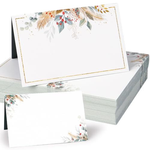BETESSIN 50 Stück Tischkarten Weihnachten - Platzkarten mit Weihnachtsblätter Motiv - Weihnachtsdeko Tisch - Namenskarten zum Beschriften - Tischdekoration für Weihnachten BETESSIN 50 Stück Tischkarten Weihnachten - Platzkarten mit Weihnachtsblätter Motiv - Weihnachtsdeko Tisch - Namenskarten zum Beschriften - Tischdekoration für Weihnachten von BETESSIN