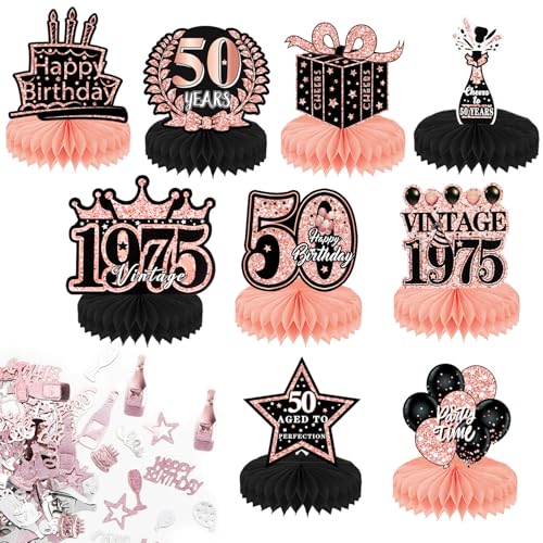 BETESSIN 50. Geburtstag Tischdeko Set in Rosegold - inkl. 9x Bienenwaben Mittelstück Tischaufsteller und 15g Streudeko PVC Konfetti - Tischdekoration zum 50 Geburtstag für Damen BETESSIN 50. Geburtstag Tischdeko Set in Rosegold - inkl. 9x Bienenwaben Mittelstück Tischaufsteller und 15g Streudeko PVC Konfetti - Tischdekoration zum 50 Geburtstag für Damen von BETESSIN