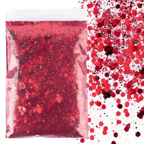 BETESSIN 50g Glitzer zum Basteln Rot Glitzerpulver Pailletten Glitter Pulver Glitzer Basteln Glitzerpuder für Nägel Gesicht Makeup Kartenbasteln Handwerk Nagelkunst von BETESSIN