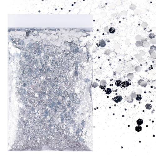 BETESSIN 50g Glitzer zum Basteln Silber Glitzerpulver Pailletten Glitter Pulver Glitzer Basteln Glitzerpuder für Nägel Gesicht Makeup Kartenbasteln Handwerk Nagelkunst von BETESSIN