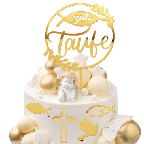 BETESSIN 5pcs Taufe Cake Topper Zur Taufe Tortendeo Acryl Gold Kuchen Topper Kreuz Fisch Taube Kommunion Cupcake Topper Mädchen Junge Tortenstecker Babyshower Kuchen Dekoration BETESSIN 5pcs Taufe Cake Topper Zur Taufe Tortendeo Acryl Gold Kuchen Topper Kreuz Fisch Taube Kommunion Cupcake Topper Mädchen Junge Tortenstecker Babyshower Kuchen Dekoration von BETESSIN