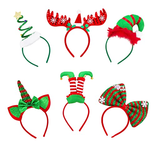 BETESSIN 6 Stück Haarbänder Weihnachten Lustige Haarreifen mit Verschiedene Weihnachtsstile Stirnbänder Haarschmuck für Party Weihnachten Neues Jahr Kopfschmuck usw. von BETESSIN