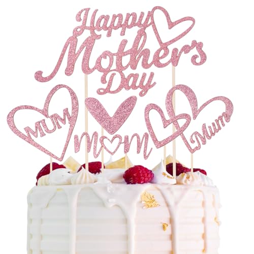 BETESSIN 6 Stück Happy Mother’s Day Cake Topper Muttertag Tortendeko Glitter Rosegold Mom Cupcake Topper Papier Herzform Torte Kuchen Dekoration Tortenstecker BETESSIN 6 Stück Happy Mother’s Day Cake Topper Muttertag Tortendeko Glitter Rosegold Mom Cupcake Topper Papier Herzform Torte Kuchen Dekoration Tortenstecker von BETESSIN