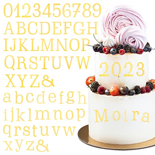 BETESSIN 64Pcs Torten Deko Gold Acryl 2 Sets Buchstaben Deko Torte 10Pcs Zahlen Gold Kuchen Deko Geburtstag A-Z Großbuchstaben Kleinbuchstaben Tortenaufsatz für Hochzeit Jubiläum Party Stil B von BETESSIN