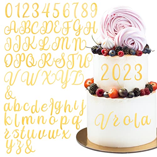 BETESSIN 64Pcs Torten Deko Gold Acryl 2 Sets Buchstaben Deko Torte 10Pcs Zahlen Gold Kuchen Deko Geburtstag A-Z Großbuchstaben Kleinbuchstaben Tortenaufsatz für Hochzeit Jubiläum Party Stil C von BETESSIN