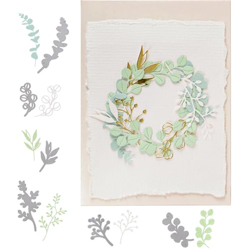 BETESSIN 6er-Set Eukalyptus Stanzschablonen - Metall Prägeschablonen mit Eukalyptusblättern Mustern - Stanzformen Schablonen für Karte zum Basteln, Scrapbooking usw. von BETESSIN