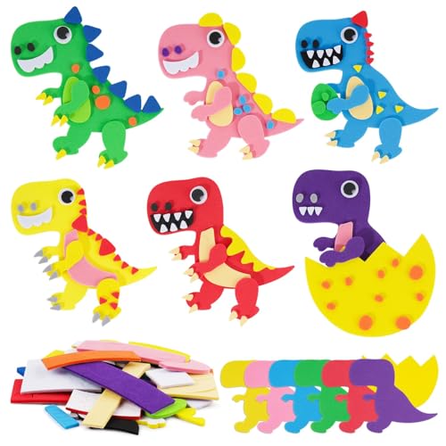 BETESSIN 6pcs Dinosaurier Bastelset Kinder Moosgummi Aufkleber Schaumstoff Sticker Selbstklebend Kreativsets zum Basteln für Jungen Mädchen Geburtstag Kinderparty Dekoration von BETESSIN