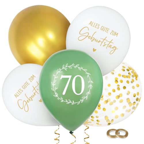 BETESSIN 70 Geburtstag Deko Grün Weiß Gold - 24 Stück Luftballons 70. Geburtstag Mann & Frau - Latex Ballon 12 Zoll - Geburtstagsdeko zum 70. für Frauen & Männer von BETESSIN