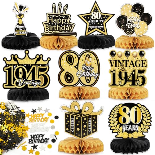 BETESSIN 80. Geburtstag Deko Männer Schwarz Gold - inkl. 9 Stück Bienenwabe Mittelstück und 15g Happy Birthday Konfetti - Tischdekoration zum 80. Geburtstag für Männer und Frauen BETESSIN 80. Geburtstag Deko Männer Schwarz Gold - inkl. 9 Stück Bienenwabe Mittelstück und 15g Happy Birthday Konfetti - Tischdekoration zum 80. Geburtstag für Männer und Frauen von BETESSIN