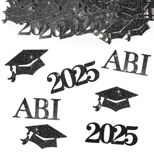 BETESSIN Abitur 2025 Deko Gold Schwarz - 100 Stück ABI 2025 Konfetti aus Glitzerpapier - Streudeko Abi 2025 - Abitur 2025 Geschenke - Tischdekoration für Abi Abschlussfeiern und Abitur Prüfungserfolge von BETESSIN