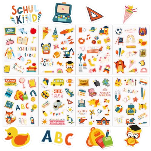 BETESSIN Aufkleber Einschulung - 16 Bögen Schulanfang Sticker für Basteln Schultüten - Geschenk zum Schulanfang - Schultüte Füllen Ideen - Einschulung Deko für Mädchen und Jungen von BETESSIN