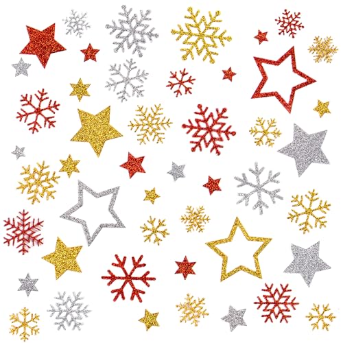 BETESSIN Aufkleber Weihnachten - 6 Bögen Weihnachtssticker mit Schneeflocken & Sterne Motive - Glitzer Sticker Sterne - Weihnachtsaufkleber zum Basteln von Weihnachtskarten, Adventskalender, Scrapbook BETESSIN Aufkleber Weihnachten - 6 Bögen Weihnachtssticker mit Schneeflocken & Sterne Motive - Glitzer Sticker Sterne - Weihnachtsaufkleber zum Basteln von Weihnachtskarten, Adventskalender, Scrapbook von BETESSIN