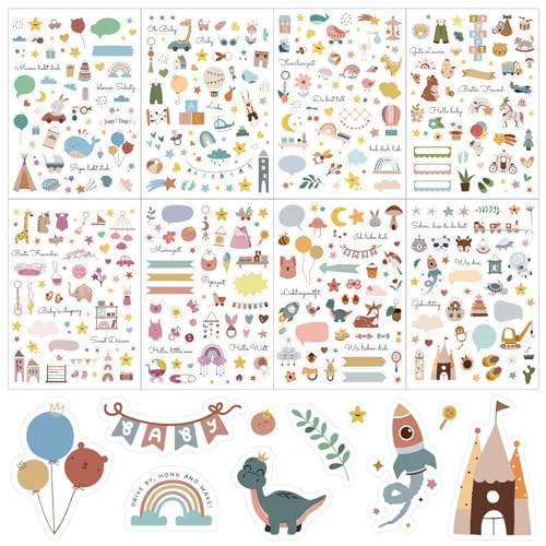 BETESSIN 440 Sticker Baby Aufkleber Fotoalbum Sticker Babyalbum für Mädchen Junge 8 Bögen für Gästebuch Babyparty Gastgeschenk mit Sprüchen Tieren zum Gestalten von Scrapbook Bullet Journal BETESSIN 440 Sticker Baby Aufkleber Fotoalbum Sticker Babyalbum für Mädchen Junge 8 Bögen für Gästebuch Babyparty Gastgeschenk mit Sprüchen Tieren zum Gestalten von Scrapbook Bullet Journal von BETESSIN