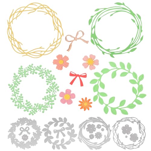 BETESSIN Blumenkranz Stanzschablonen Frühling - 4 Stück Metall Prägeschablonen mit Kranz Motiven - Stanzformen für Kartenherstellung, Scrapbooking, Fotoalbum, Frühlingsdeko & Osterdeko zum Basteln BETESSIN Blumenkranz Stanzschablonen Frühling - 4 Stück Metall Prägeschablonen mit Kranz Motiven - Stanzformen für Kartenherstellung, Scrapbooking, Fotoalbum, Frühlingsdeko & Osterdeko zum Basteln von BETESSIN