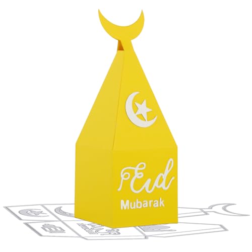 BETESSIN Stanzschablonen Eid Mubarak Box 3D Ramadan Geschenkbox Stanzform Eid Al-Fitr Süßigkeiten Boxen Klein Schachtel Mond Sterne Prägescheblonen DIY Papierbasteln Gastgeschenk von BETESSIN