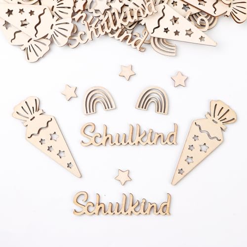 BETESSIN Einschulung Deko Holz - 50 Stück Schulkind Konfetti mit 4 Mustern - Schultüte Streudeko - Tischdekoration für Schuleinführung, Schulanfang, Einschulung Junge und Mädchen BETESSIN Einschulung Deko Holz - 50 Stück Schulkind Konfetti mit 4 Mustern - Schultüte Streudeko - Tischdekoration für Schuleinführung, Schulanfang, Einschulung Junge und Mädchen von BETESSIN
