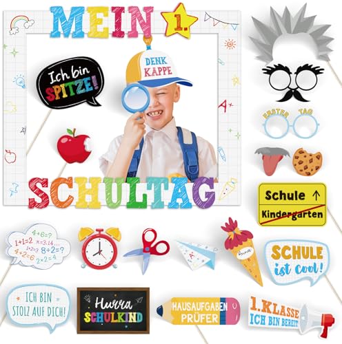 BETESSIN Fotobox Accessoires Einschulung - Mein 1. Schultag Fotorahmen und 20 Einschulung Foto Requisiten - Schuleinführung Deko - Schulanfang Photo Booth für Einschulung Mädchen und Jungen BETESSIN Fotobox Accessoires Einschulung - Mein 1. Schultag Fotorahmen und 20 Einschulung Foto Requisiten - Schuleinführung Deko - Schulanfang Photo Booth für Einschulung Mädchen und Jungen von BETESSIN