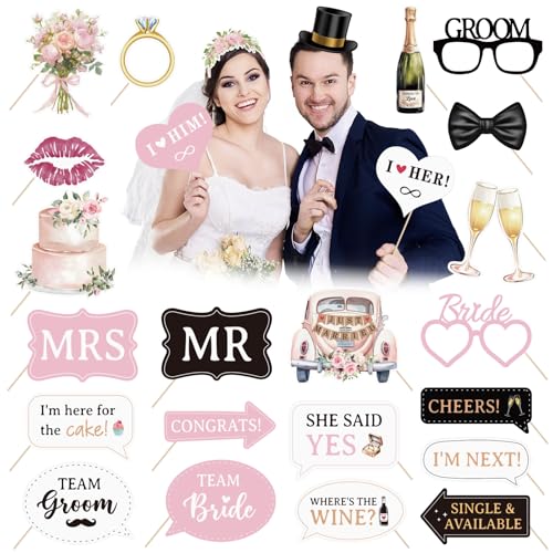 BETESSIN Fotobox Accessoires Hochzeit - 24 Stück Foto Requisiten Hochzeit - Foto Booth Props für Hochzeitsdeko von BETESSIN