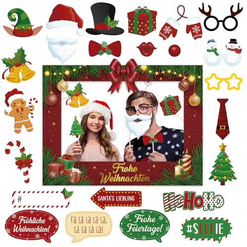 BETESSIN Fotobox Accessoires Weihnachten - inkl. Frohe Weihnachten Fotorahmen und 24 Foto Requisiten - Foto Booth Props für Weihnachtsdeko, Weihnachtsaccessoires und Weihnachtsfeier Deko BETESSIN Fotobox Accessoires Weihnachten - inkl. Frohe Weihnachten Fotorahmen und 24 Foto Requisiten - Foto Booth Props für Weihnachtsdeko, Weihnachtsaccessoires und Weihnachtsfeier Deko von BETESSIN