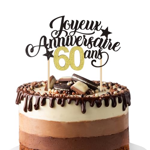 BETESSIN Französisch Joyeux Anniversaire 60ans Cake Topper Kuchendeko Cupcake Topper von BETESSIN