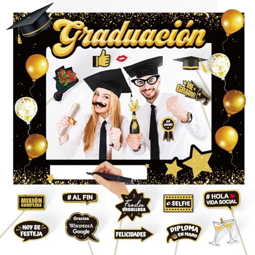 BETESSIN Graduation Fotorequisiten Set - inkl. 1 Bildrahmen und 20 Fotorequisiten - Spanische Graduation Dekoration für Abschlussparty von BETESSIN