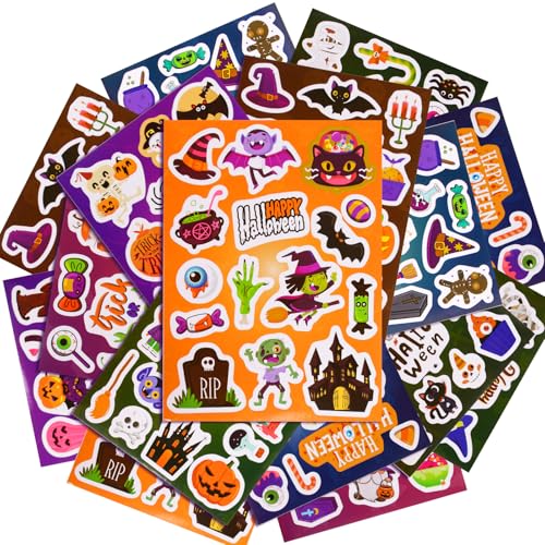 BETESSIN Halloween Aufkleber - 16 Bögen Halloween Sticker für Kinder - Dekorative Sticker für Scrapbooking und Karte zum Basteln - Halloween Deko für Junge und Mädchen BETESSIN Halloween Aufkleber - 16 Bögen Halloween Sticker für Kinder - Dekorative Sticker für Scrapbooking und Karte zum Basteln - Halloween Deko für Junge und Mädchen von BETESSIN