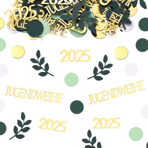 BETESSIN Jugendweihe Deko - 120 Stück Jugendweihe 2025 Konfetti mit Blätter und Punkte Motiven - Streudeko Jugendweihe Gold Grün - Tischdeko Jugendweihe für Junge & Mädchen BETESSIN Jugendweihe Deko - 120 Stück Jugendweihe 2025 Konfetti mit Blätter und Punkte Motiven - Streudeko Jugendweihe Gold Grün - Tischdeko Jugendweihe für Junge & Mädchen von BETESSIN