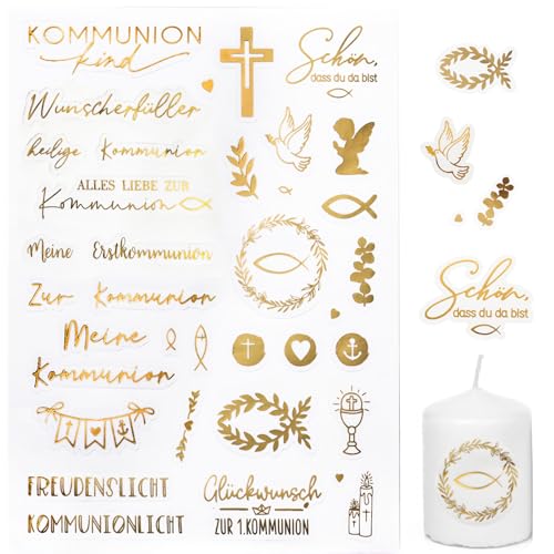 BETESSIN Kommunion Aufkleber Gold - 5 Bögen Selbstklebende Sticker für Scrapbooking, Karten, Alben und Kerzengestaltung zur Kommunion BETESSIN Kommunion Aufkleber Gold - 5 Bögen Selbstklebende Sticker für Scrapbooking, Karten, Alben und Kerzengestaltung zur Kommunion von BETESSIN