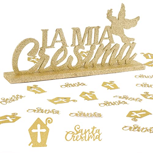 BETESSIN La Mia Cresima Tischdeko Holz Taufe Deko + 40 pcs Streudeko für Kommunion Party BETESSIN La Mia Cresima Tischdeko Holz Taufe Deko + 40 pcs Streudeko für Kommunion Party von BETESSIN