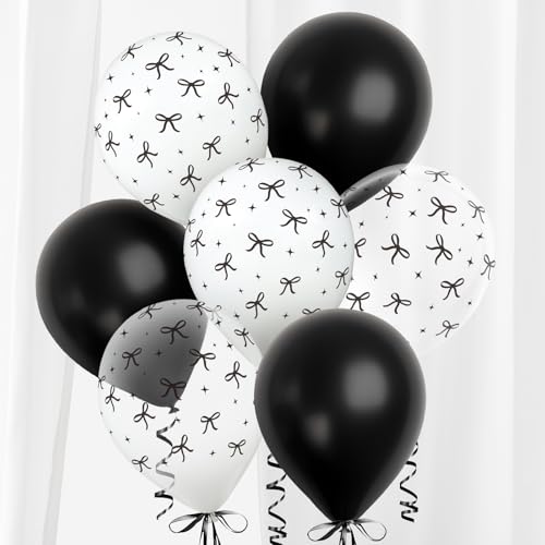 BETESSIN Luftballons Geburtstag - 30 Stück Latex Ballons mit Schwarze Schleifen Motiv - Helium Ballon 12 Zoll - Schwarze Luftballons für Mottoparty, Geburtstagsdeko Junge & Mädchen von BETESSIN