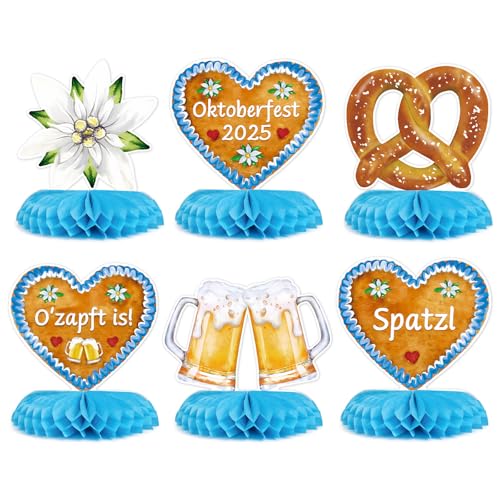 BETESSIN Oktoberfest Deko - 6-er Set Oktoberfest Tischdeko mit Lebkuchenherz, Edelweiss & Brezel Design - Bienenwabe Mittelstück - Bayrische Deko für Oktoberfestparty, Bierfest, Gartenparty uvm. BETESSIN Oktoberfest Deko - 6-er Set Oktoberfest Tischdeko mit Lebkuchenherz, Edelweiss & Brezel Design - Bienenwabe Mittelstück - Bayrische Deko für Oktoberfestparty, Bierfest, Gartenparty uvm. von BETESSIN