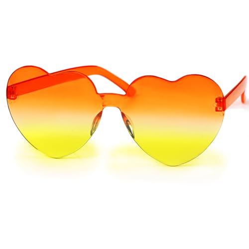 BETESSIN Aperol Brille Damen - Herz Brille Orange - Aperol Kostüm Damen Accessoires - Lustige Partybrille für Karneval, Fasching, JGA, Sommer Party, 60er 70er Jahre Hippie Party uvm. von BETESSIN