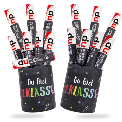 BETESSIN Schokolade Einschulung Sticker Schwarz - 24 Duplo Banderolen Selbstklebend mit 2 Duplo Aufkleber für Pralinen Packungen zum Basteln - Kreativ Duplo Geschenk zur Einschulung (Ohne Schokolade) von BETESSIN