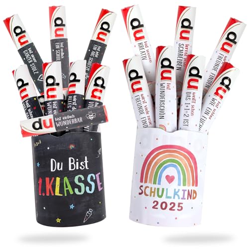 BETESSIN Schokolade Einschulung Sticker Set - 24 Duplo Banderolen Selbstklebend mit 2 Duplo Aufkleber für Pralinen Packungen zum gestalten - Kreativ Duplo Geschenk zur Einschulung (Ohne Schokolade) von BETESSIN