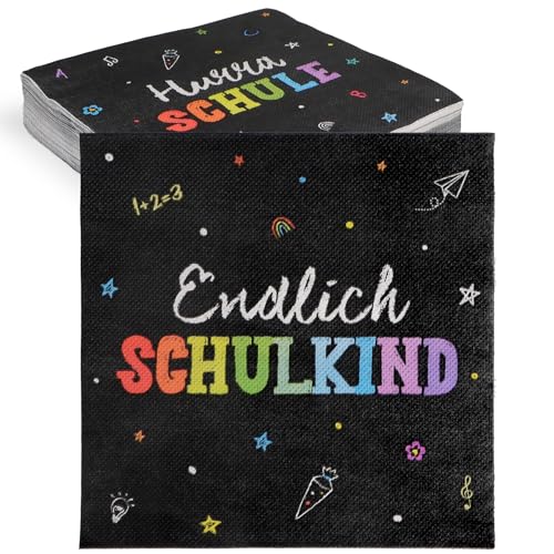 BETESSIN Servietten Einschulung Junge & Mädchen - 40 Stück Endlich Schulkind Servietten - Papierservietten mit Tafel Design - Tischdeko für Einschulung, Schulanfang, Schuleinführung Deko uvm. von BETESSIN