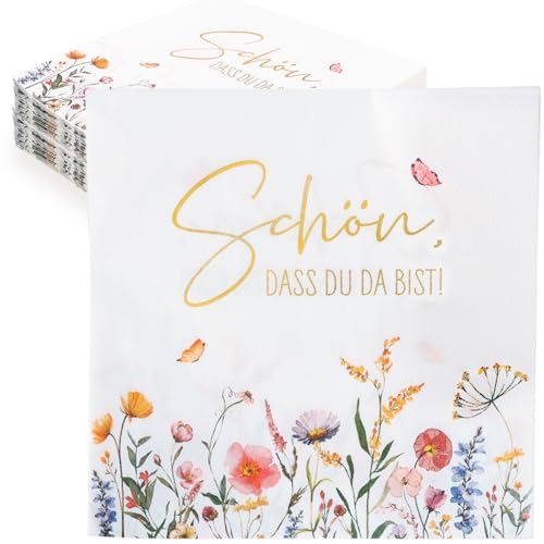 BETESSIN Servietten Hochzeit - 40 Stück Servietten Schön Dass Du Da Bist - Papierservietten mit Blumen Motiv - Tischdeko für Hochzeit, Geburtstag, Frühling, Ostern BETESSIN Servietten Hochzeit - 40 Stück Servietten Schön Dass Du Da Bist - Papierservietten mit Blumen Motiv - Tischdeko für Hochzeit, Geburtstag, Frühling, Ostern von BETESSIN