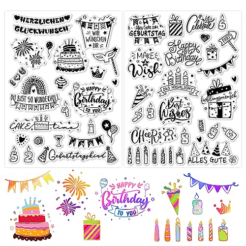BETESSIN Silikon Stempel Geburtstag Transparent Stempel 2 Blätter Happy Birthday Clear Stamps Stempelmotive zum Kartenbasteln DIY Geschenk Scrapbooking BETESSIN Silikon Stempel Geburtstag Transparent Stempel 2 Blätter Happy Birthday Clear Stamps Stempelmotive zum Kartenbasteln DIY Geschenk Scrapbooking von BETESSIN