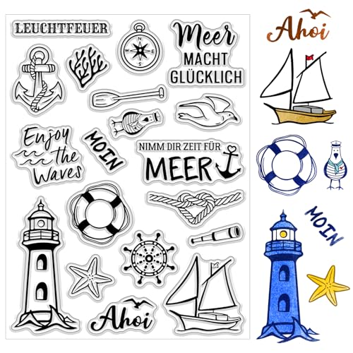 BETESSIN Silikon Stempel Maritime Silikonstempel Leuchtturm Klare Stempel Meer Stempelmotive Clear Stamps Sprüche Deutsch zum Kartenbasteln DIY Scrapbooking Fotoalbum Geschenkanhänger von BETESSIN